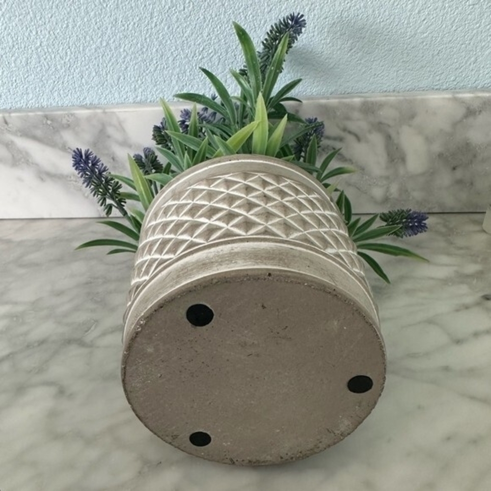Artificial Lavender Plant White Cement Planter 12" Indoor Outdoor Faux Floral VG - Picture 5 of 5